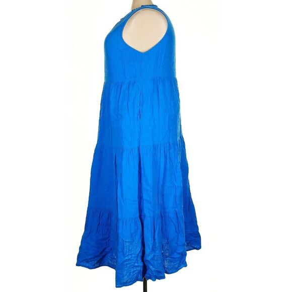 Boden 100% Cotton Gauze Blue Double Cloth Maxi Tiered Dress Size 22 Regular - Picture 5 of 13